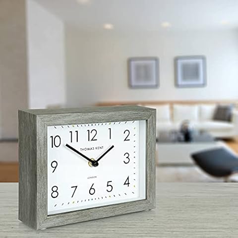 Thomas Kent Smithfield Design Wood Effect Mantel Clock in Limestone Grey Finish - 7" London Cover