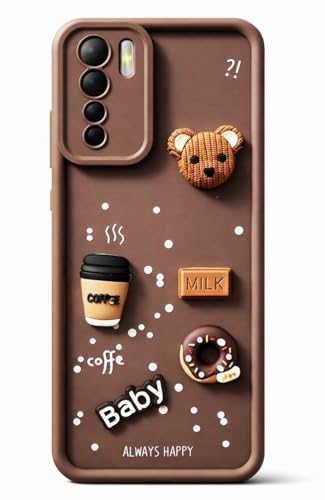 Image of Bintage Case Ball Bear| Donut| Milk Cake| Baby| Coffee Rubber Case Camera Protection Back Cover Compatible for Oppo F15 - Brown