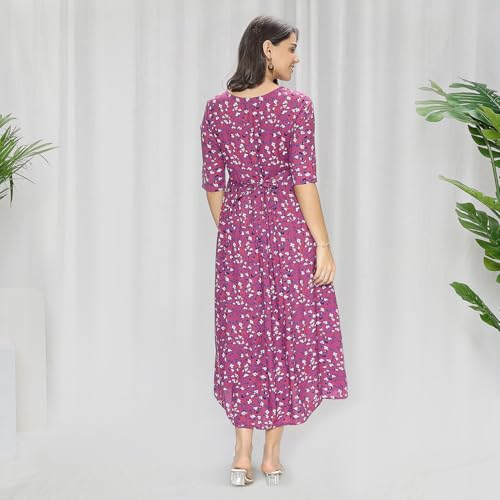 Image of MomToBe Women's Rayon Midi Maternity Dress /Feeding Dress /Pregnancy Dress /A-Line Western Dress with Zippers for Nursing Pre and Post Pregnancy - Floral Print