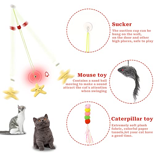 Cat Toys,Mice Toys For Indoor Cats,3 Pack Hanging Door Cat Toys With Tassel,Retractable Cat Toy With Rope Mouse Starfish Caterpillar,Interactive Cat Teaser Toy For Indoor Kitten Play Chase Exercise #TOP2