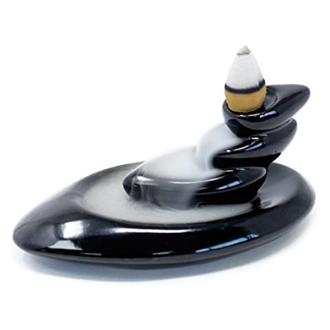 YKW Gifts Beautiful Backflow Incense Burner for Backflow Incense Cone, Home Ceramic Backflow Incense Cone Holder (Small Pebbles) Cover