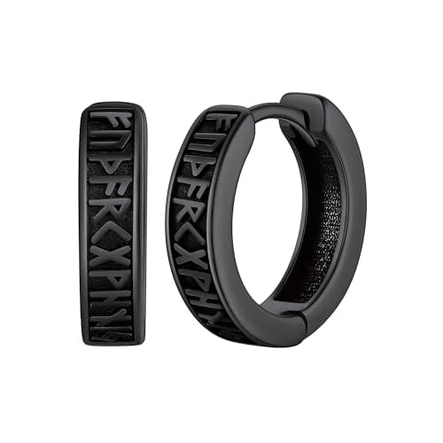 ChicSilver Hoop Earrings Men 925 Sterling Silver Mens Earrings Hypoallergenic Earrings for Men Gift for Dad 13.Rune-Black