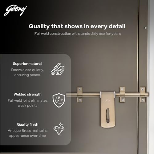 Image of Godrej Door Fittings | Aldrop for Main Door (10 inch, Antique Brass) | Premium SS Latch /Kadi for Left or Right Handed-Doors | Aldrops for Double Doors, Home, Bedroom, Puja Room | Size 250 X 14 mm
