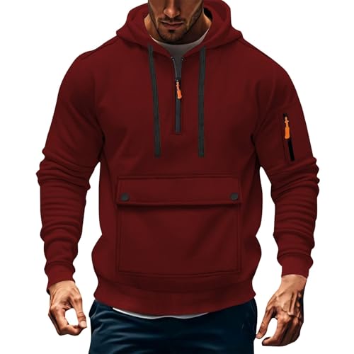 Pullover Hoodies for Men Solid Long Sleeve Half Zipper Hooded Sweatshirt Trendy 2025 New Hoodie with Pockets