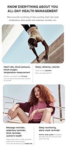 Relógio inteligente, temperatura corporal mensurável, oxigênio sangüíneo, lembrete de informações de