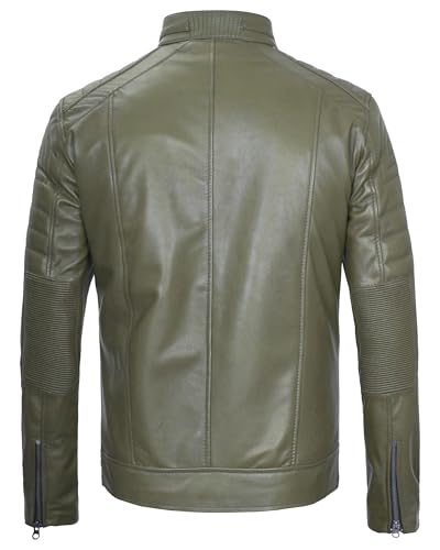 Image of Decrum Cafe Racer Leather Jacket for Men - Real Lambskin Motorcycle Style Mens Jacket with Zipper Closure