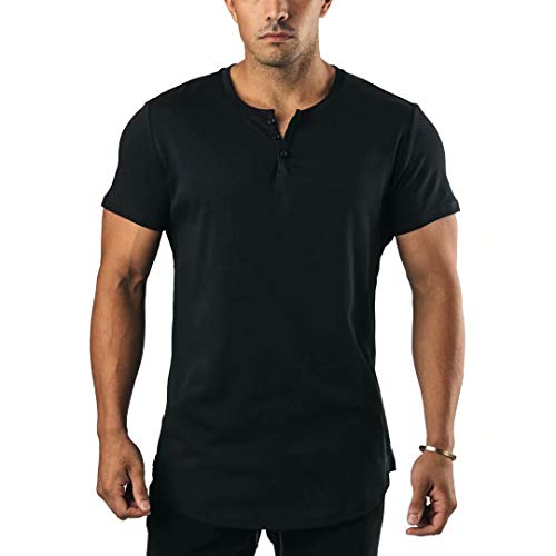 メンズ Vネックポロ風Tシャツ ボタン付き