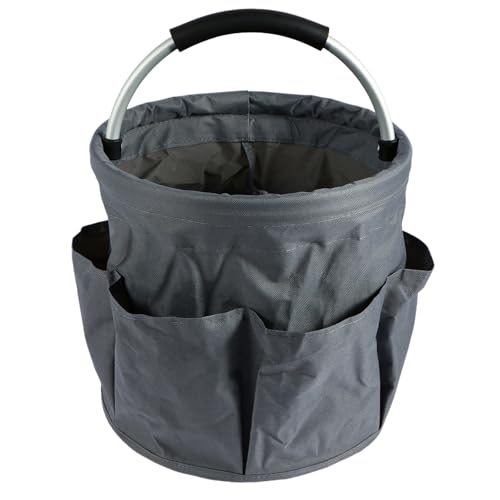 Bolsa de armazenamento de jardinagem com alça e 6 bolsos, cesta dobrável de ferramentas de jardim, bolsa de armazenamento para organizador de piquenique ao ar livre, organizador de limpeza de 17L