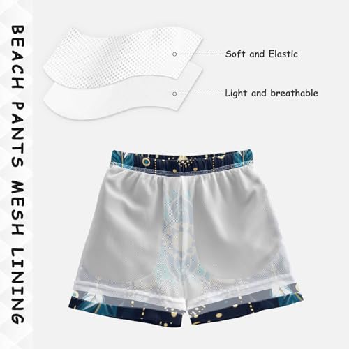 Boys Swim Trunks Blue Flower Feathers Pattern Toddler Swim Shorts Beach Board Shorts Swimsuit4