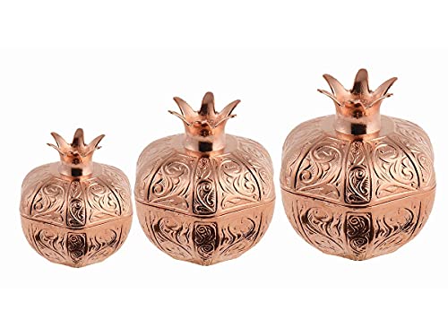 LaModaHome Rose Gold Pomegranate Sugar Bowl Set of 3 for Home, Kitchen and Wedding Party, Delight and Chocolate Serving, Stylish Design for Cube and Powder Sugar