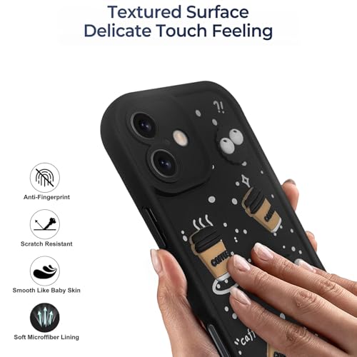 Image of SHINESTAR Back Cover for iPhone 16 Plus - 3D Cartoon Coffee & Eyes Design | Soft Silicone Shockproof Case with Full Camera Protection | Cute & Playful Phone Cover - Black