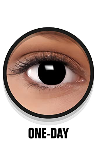 FXCONTACTS Farbige Kontaktlinsen Halloween Schwarz + Tattoos & Kontaktlinsenbehälter, 2 Stück (1 Paar) weiche Tageslinsen ohne Stärke, ideal für Cosplay, Karneval & Halloween Kostüme