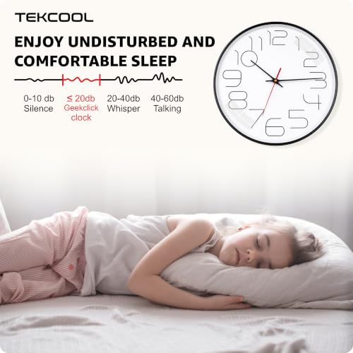 Image of TEKCOOL Plastic Digital Wall Clock 12 inch Silent Quartz Decorative Non-Ticking Classic Clock Battery Operated Round Easy to Read for Room /Home /Kitchen /Bedroom /Office /School-(White Black)'