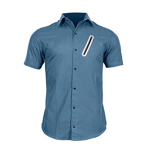 Pedaler’s Pub Shirt - Casual Cycling Jersey with Zip Pockets (Blue, Large)