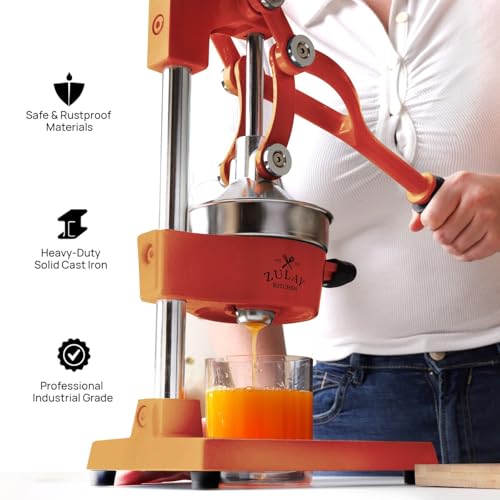 Zulay Kitchen Cast Iron Juicer - Easy-to-Clean Heavy-Duty Manual Juicer, Professional Citrus Juicer - Stainless Steel Lemon Squeezer - Manual Citrus Press & Orange Squeezer - Orange Juicer (Orange)