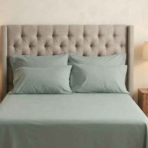 Image of Percale Cotton Cooling Bedsheet Set - 100% Cotton, Soft & Breathable, Bedsheet 106x106 in + Pillow Covers 18x27 in, Premium Bed Linen for All Seasons (Rain Green, King)