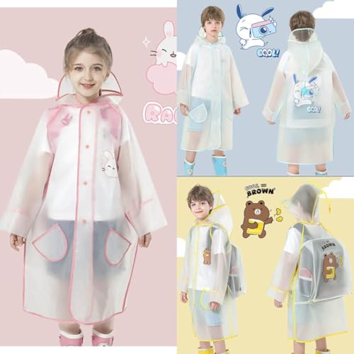 Kids Clear Ponchos With Hood Cartoon Animals Reusable Waterproof Raincoat Hiking School Rain Jacket For Boys Girls4