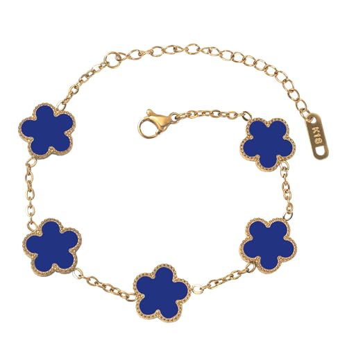 KINFERTE for 18K Gold Plated Clover Bracelet Set for Women Double Sided Leaf Lucky Flower Dupes...
