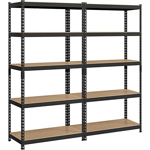 Topeakmart TP-00119888 2Pcs 5-Tier Utility Shelves, Metal Storage Shelves Garage Shelving Unit Adjustable Garage Storage Shelves Storage Racks Heavy Duty Shed Shelving- Black cover