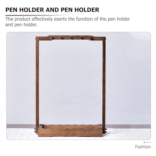 Image of Cabilock Chinese Brush Shelf Pen Hanger Wood Brush Stand Rack Hanger with 10 Pins Calligraphy Sumi Painting Brush Pen Holder