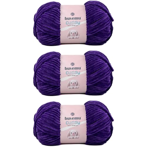 Image of Cuddly Velvet Chenille Yarn, Super Soft Fluffy Bulky for Knitting Crocheting Blanket Amigurumi, Durable for Shedding, 100 Gram (3.53 Ounces) 109 Yards (100 Meters) (Violet) (3 Skeins)
