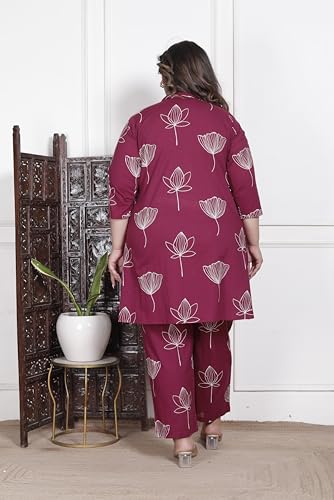 Image of NISHIRE Women's Cotton Floral Co-ord Kurta Set, Plus Size Stylish Ethnic Wear Set