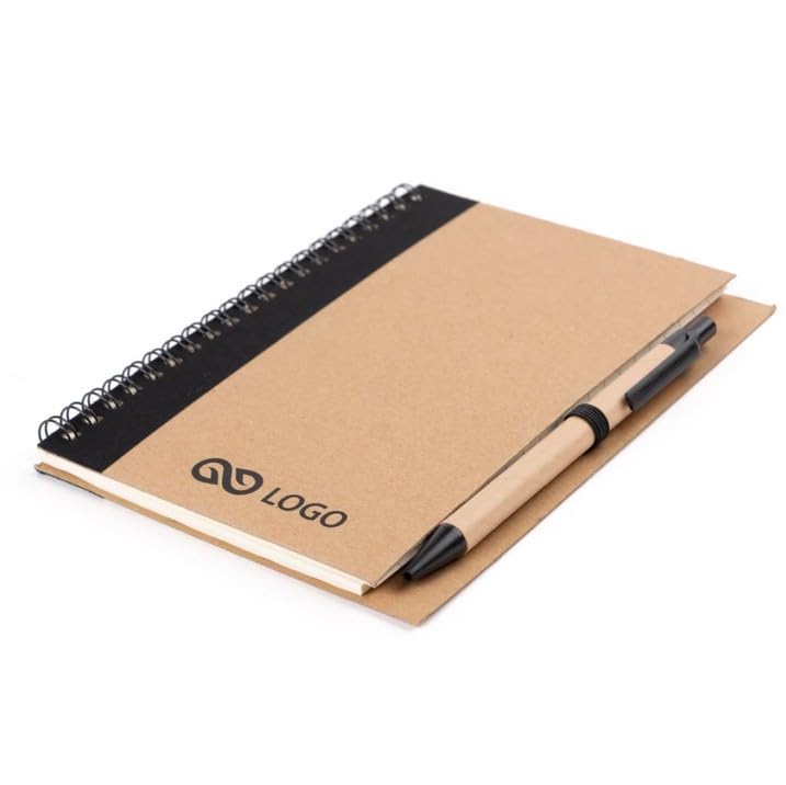 WPRO Notizblock mit Stift 100 St. personalisiert in 5 Farben A6 50 Blatt | nachhaltiges Set mit Logo, einfarbiger Tampondruck 55 x 15 mm für Messen und Büro