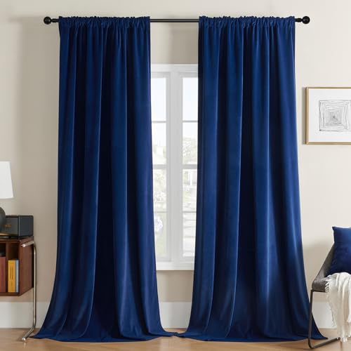 Joydeco Blue Velvet Curtains 84 inch Length 2...