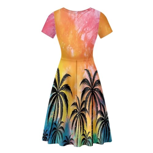 Image of HUGS IDEA Womens Puffy Swing Midi Dress Round Neck Short Sleeve Party A-Line Dresses