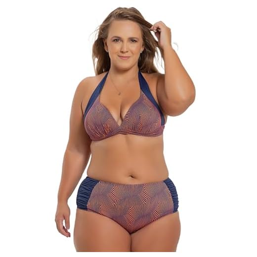 Biquíni Plus Size Estampado Com Bojo E Calcinha Drapeada Orla Da Praia (BR, Numérico, 54, Plus Size, 242B)