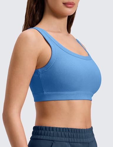 Image of CRZ YOGA Ribbed U Neck Sports Bras | Medium Support, Removable Pads, Casual, Wide Straps, for Women