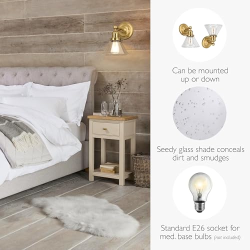 Image of Design House Augustin Wall Sconce, 1-Light, Seeded Glass Warm Glow, Dimmable, Up /Down Glow, Easy Installation, E26 Socket, Satin Gold, 7.9 in L x 8.5 in D x 11.1 in H, 589028-SG