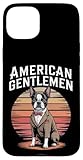 american gentleman boston terrier tramonto vintage suit cane custodia per iphone 15 plus