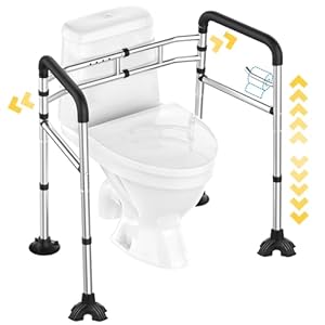 FSA/HSA Eligible Toilet Safety Rails, 380lbs Stainless Steel Adjustable Toilet Safety Frame, Toilet Rails with Handles & Toilet Paper Holder, Toilet Bars for Elderly, Disabled & Handicap