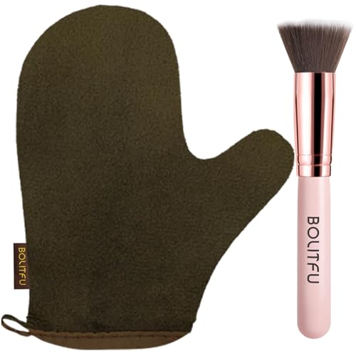 2 Pack Self Tanning Mitt Applicator Kit Set, Self Tanning Glove and Self Tanner Flat Top Brush, Tan Applicator for Sunless Self Tan (Bronze)