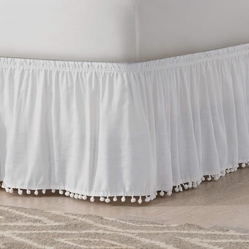 Falda de cama con flecos y pompones Easyfit que oculta el somier Twin y Full perfectamente 4