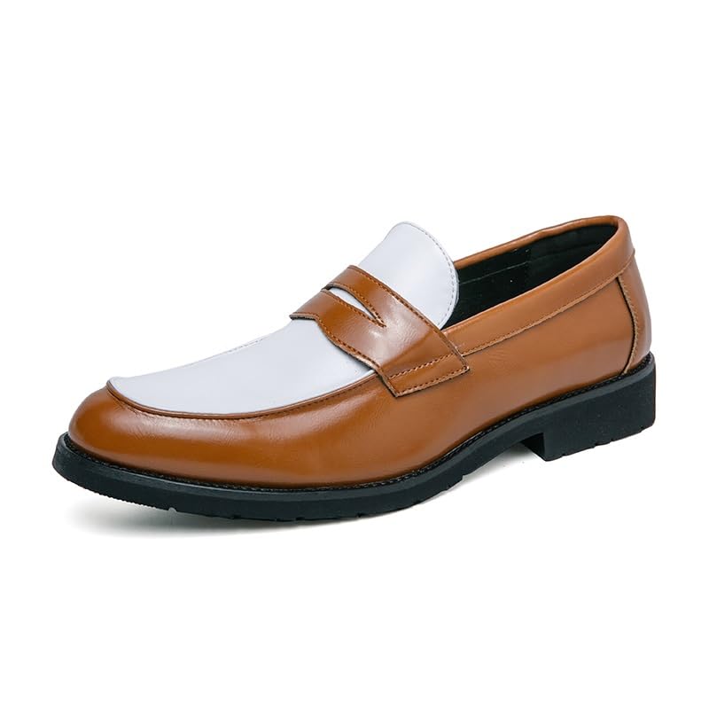 Amazon.com: Men's Loafers Round Toe Vegan Leather Two Tone