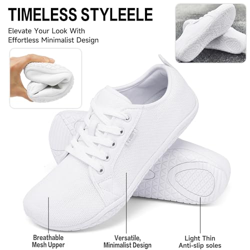 Geweo Barfußschuhe Sneaker Breite Walking Schuhe Barfuss Damen Herren Trail Laufschuhe Minimalistische Fitness Knit Unisex Weit rutschfest Zehenschuhe Zero Drop Solhe Freizeit Weiß 40EU