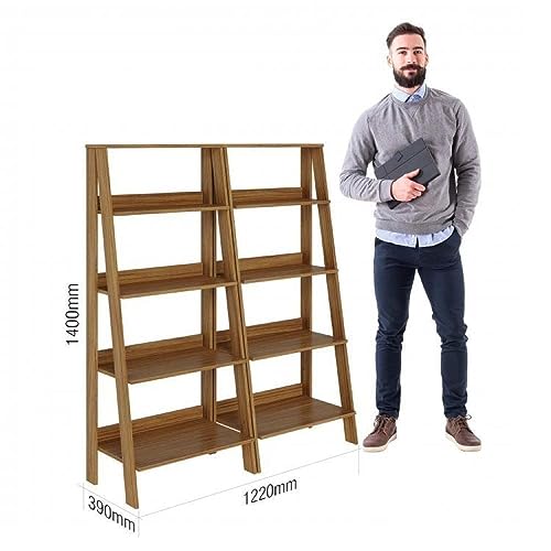 Conjunto de 2 Estantes para Livros Escada Biblioteca 140x61cm 4 Prateleiras Tok Yescasa Noce Milano