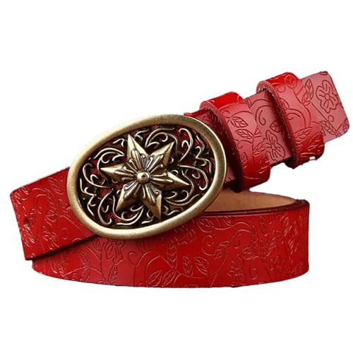 Ceinture western en cuir véritable rouge pour sublimer un jean uni