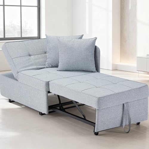 AVAWING Schlafsessel,3-IN-1Schlafsofa ausziehbar Klappsofa,verstellbares einarmiges Schlafsessel mit Bettkasten für Whonzimmer kleine Räume(grau)
