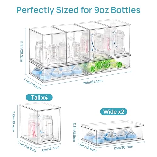 Image of Vtopmart 6 Pack Baby Bottle Organizer Set, Stackable Storage Drawers Ideal for Kichen Countertop, Vanity, Bathroom, Cabinet, Pantry Organization