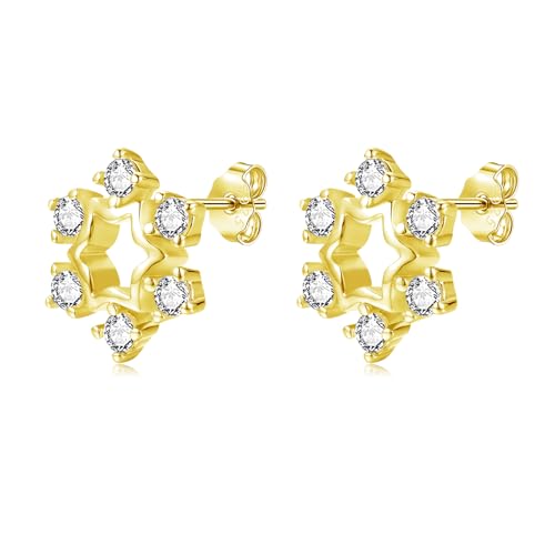 Image of Glintara Silver Christmas Stud Earrings for Women, 925 Sterling Silver CZ Snowflake Stud Earrings, Hypoallergenic Xmas Studs Earring with Zirconia, Small 10mm Cartilage Sleeper Ear Studs for Winter