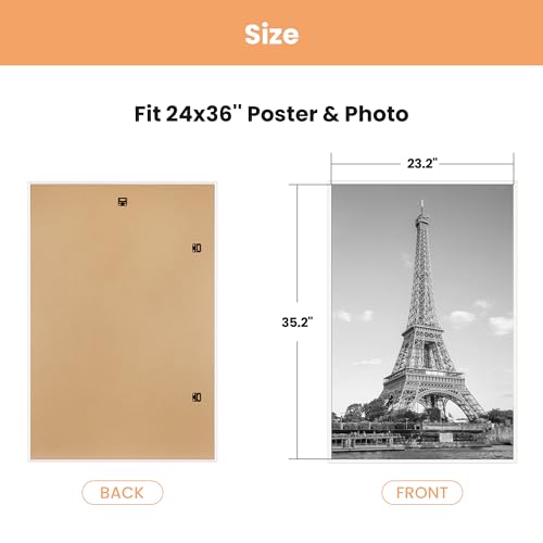 Image of upsimples 24x36 Poster Frame White 3 Pack, Scratch-Proof Picture Frames 24 x 36 for Photo Gallery - Slide-In Strips, Horizontal or Vertical Wall Mounting
