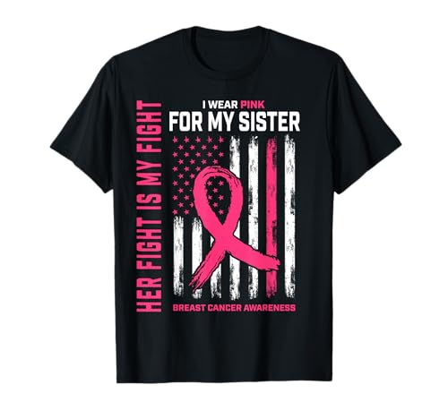 Bandera rosa para cáncer de mama Her Fight Is My Fight I Wear Camiseta