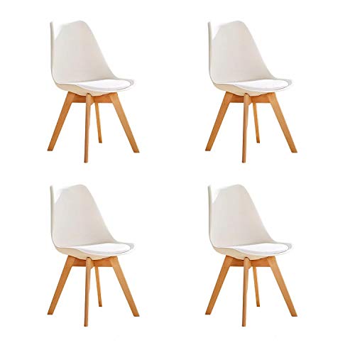GroBKau Lot de 4 chaises de salle à manger de cuisine, style scandinave moderne, avec des pieds en bois de hêtre massif et coussins en cuir synthétique Cover