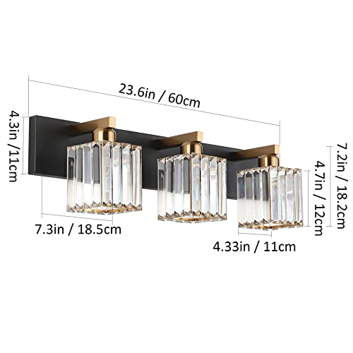 Image of Aipsun Crystal Vanity Light Bathroom Lighting Fixtures 3 Light Modern Vanity Lighting Fixtures (Exclude Bulb)