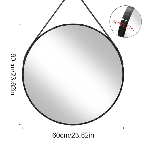 Miroir coiffeuse HD rond noir avec sangle grand miroir decoratif salon