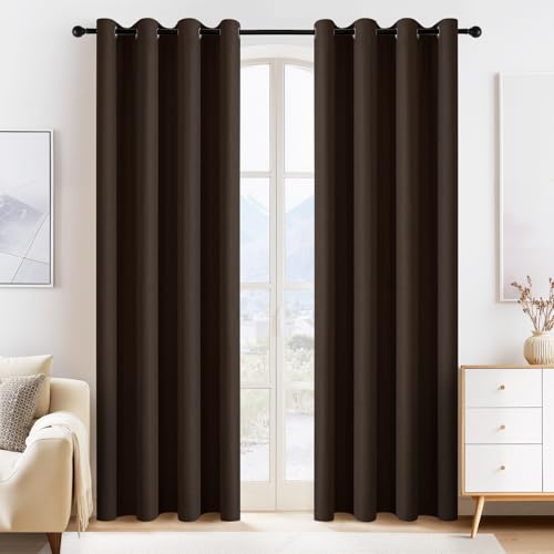 Image of PONY DANCE Blackout Curtain Panels - Window Treatments Room Darkening Thermal Insulated Drapery with Grommets for Living Room Bedroom, W 55 inch x L 80 inch, Chocolate Brown, 2 Pieces