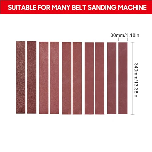 YIWENG 30 x 340 mm Schleifbänder (1,18 x 13,38 Zoll), 10 Stück Bänder (60/60/80/120/240/320/400/600/800/1000 Körnungen, eines für jeden Typ) für den Heimgebrauch, Mini-Bandschleifer.